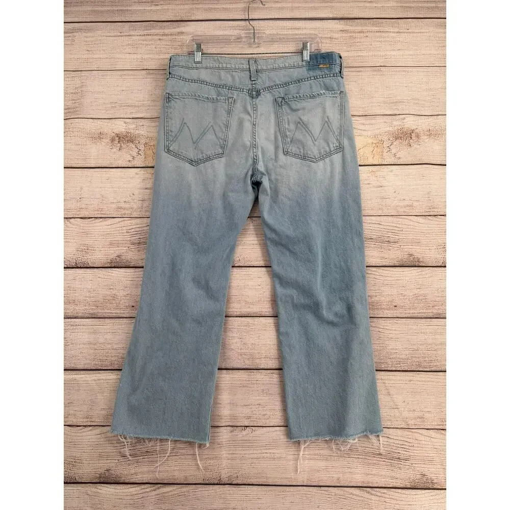 Mother Mid‎ Rise Rambler Zip Flood Jeans Womens 34 Blue Light Wash Ripped Off